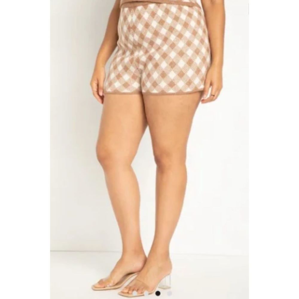 Eloquii‎ Tan Checkered Sweater Shorts